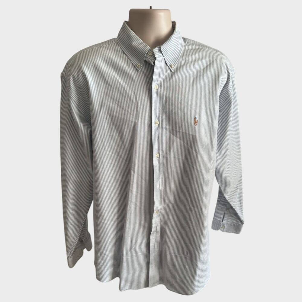 Ralph Lauren Blake Mens Striped Button Front Long Sleeve Shirt Large Blue White